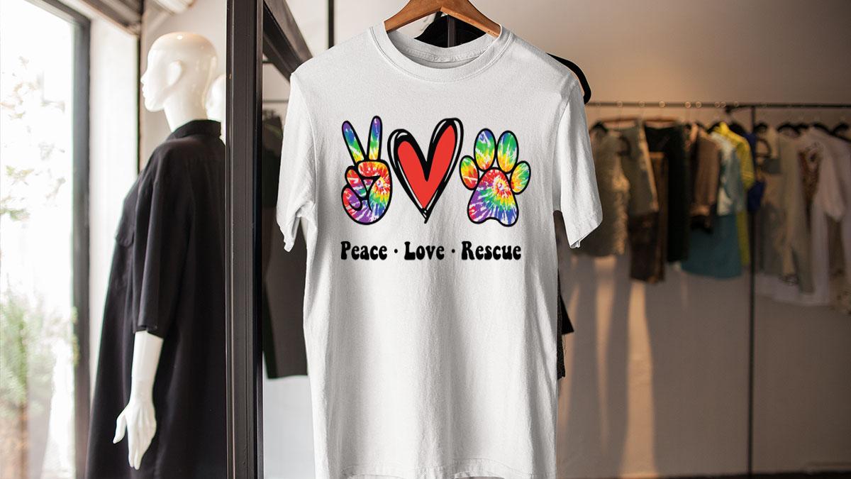 Peace Love And Rescue Peace Sign Heart Paw Print Cat And Dog t-shirt