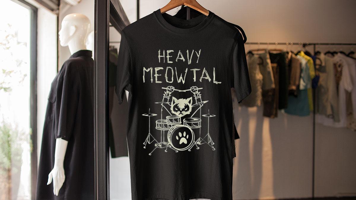 Heavy Meowtal Cat playing drum t-shirt