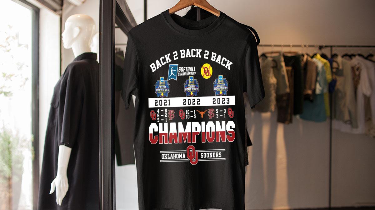 Back 2 Back 2 Back Softball Championship Champions Oklahoma Sooners t-shirt