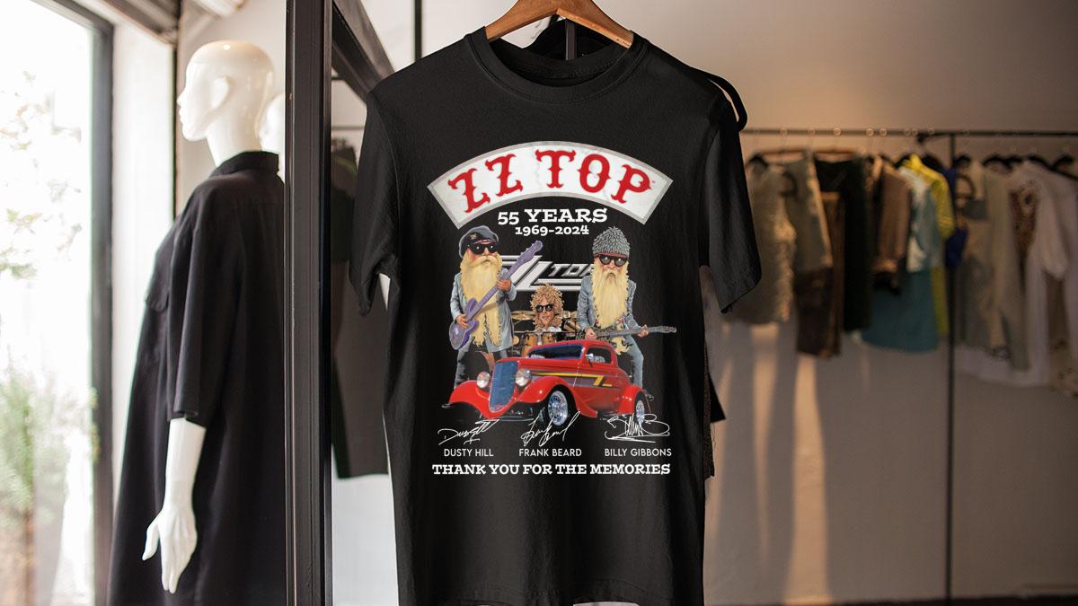 Zz Top 55 Years 1969-2024 Dusty Hill Frank Beard Billy Gibbons Signature t-shirt