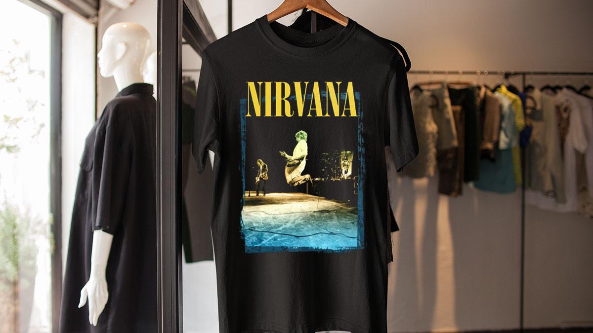 Nirvana Guitar Leap Kurt Cobain In Utero Rock t-shirt