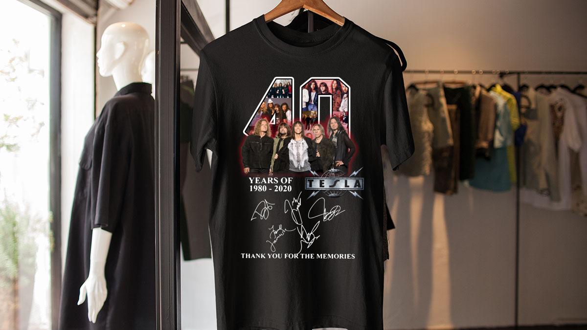 40 years of 1980 2020 Tesla band signatures t-shirt