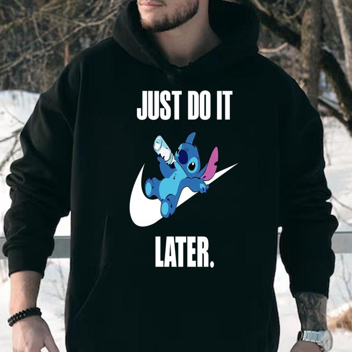 Disney Stitch Drinking Milk Nike Just Do It Later t-shirt