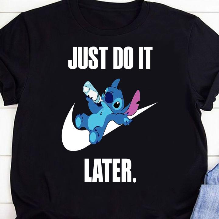 Disney Stitch Drinking Milk Nike Just Do It Later t-shirt 1 4thofjulyshirt News, Clothing