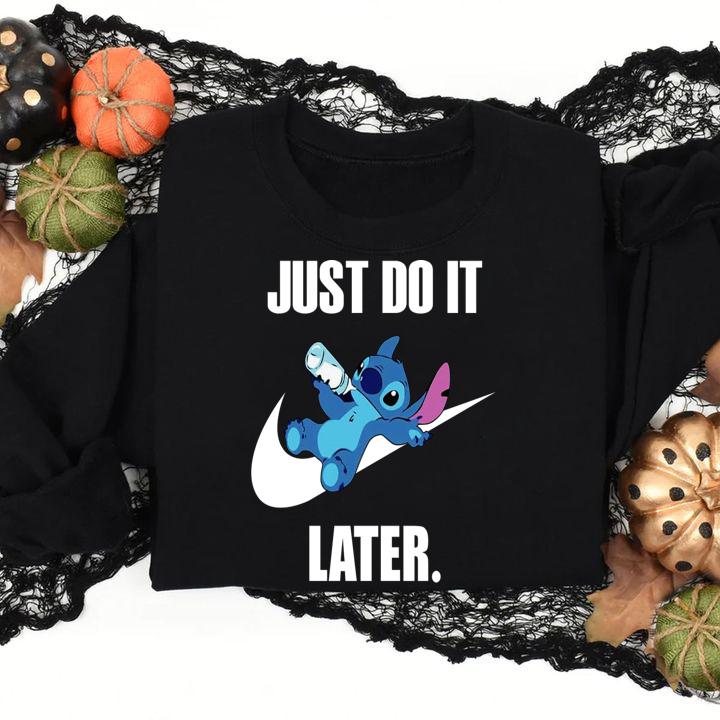 Disney Stitch Drinking Milk Nike Just Do It Later t-shirt