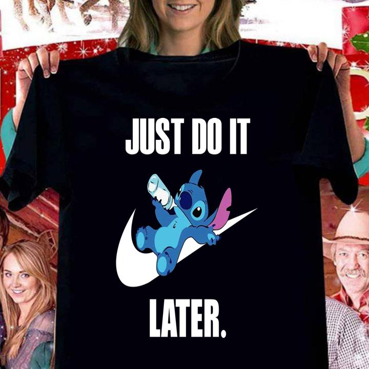 Disney Stitch Drinking Milk Nike Just Do It Later t-shirt