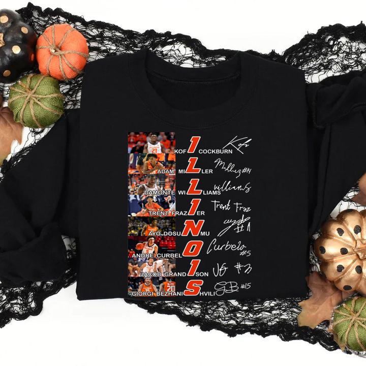 2021 Illinois Fighting Illini men's basketball Roster Signatures t-shirt