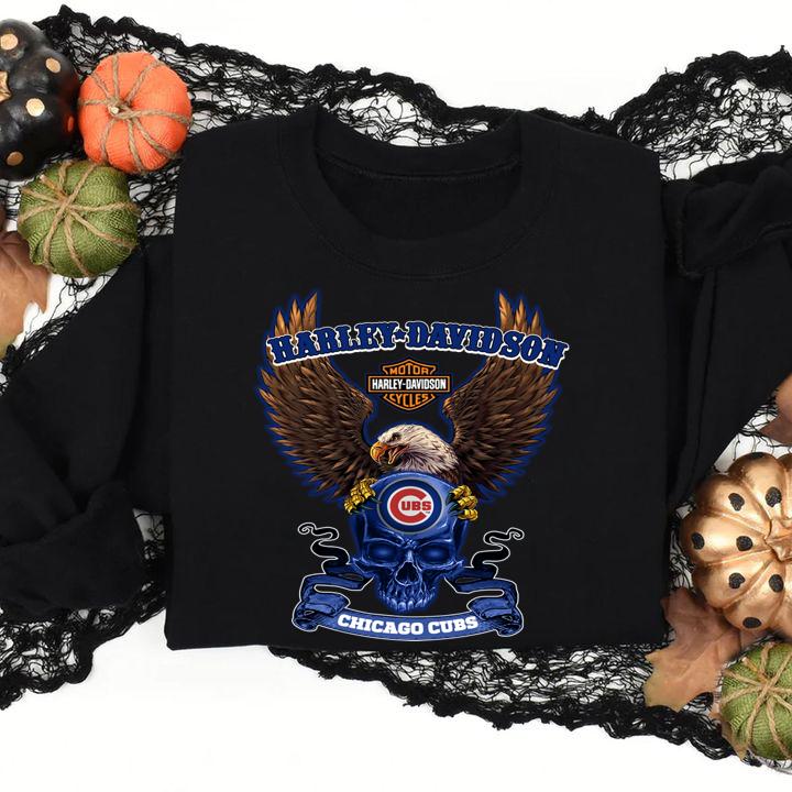 Harley Davidson Chicago Cubs, Harley Davidson Motocycles Agles Skull t-shirt