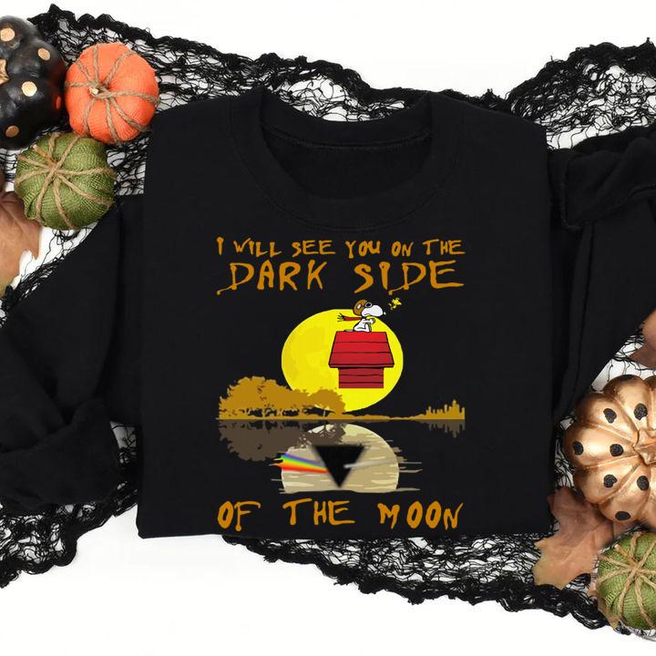 Snoopy Woodstock Pink Floyd I Will See You On The Dark Side Of The Moon t-shirt