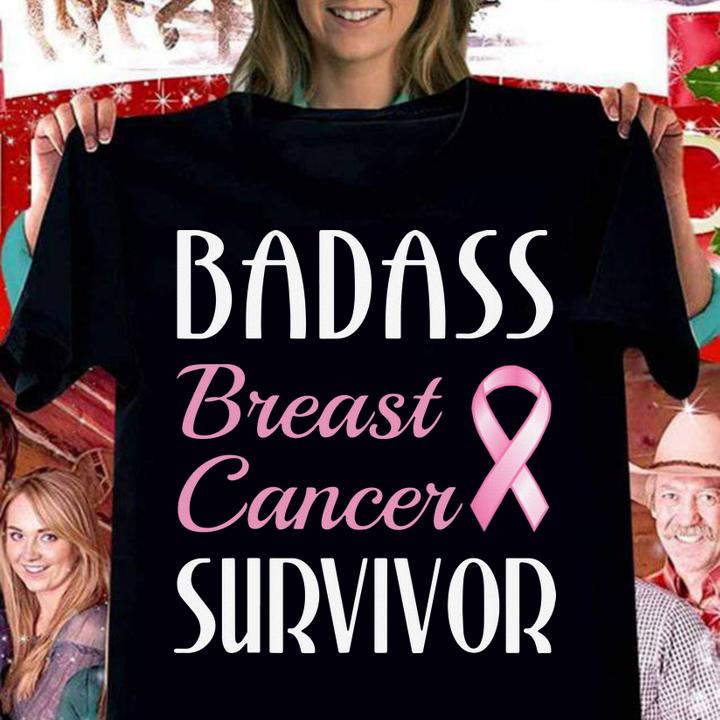 Badass Breast Cancer Survivor Pink Ribbon t-shirt