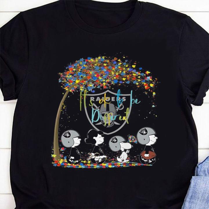 Las Vegas Raiders Peanuts Snoopy Autism Awareness its ok to be different t-shirt 1 4thofjulyshirt News, Clothing