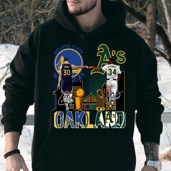 Oakland sports team Golden State Warriors and Oakland Athletics signatures-Recovered t-shirt