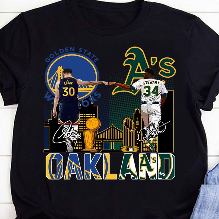 Oakland sports team Golden State Warriors and Oakland Athletics signatures-Recovered t-shirt 1 4thofjulyshirt News, Clothing