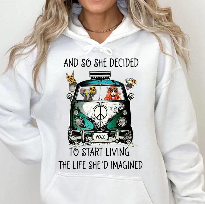 And So She Decided To Start Living The Life She Imagined Peace Hippie Bus Girl And Elephant t-shirt