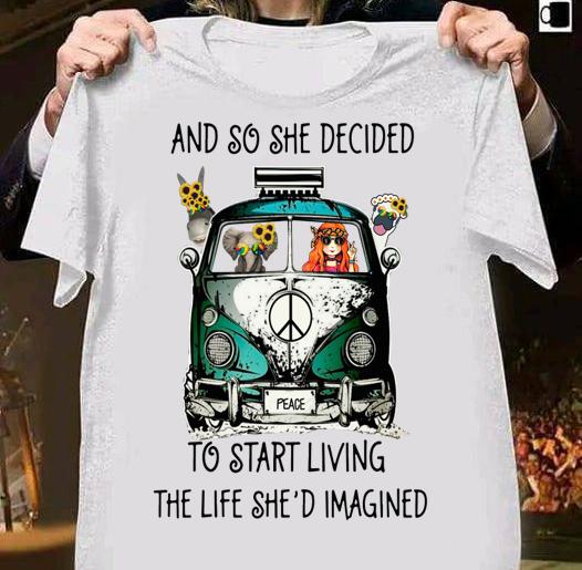 And So She Decided To Start Living The Life She Imagined Peace Hippie Bus Girl And Elephant t-shirt 8 4thofjulyshirt News