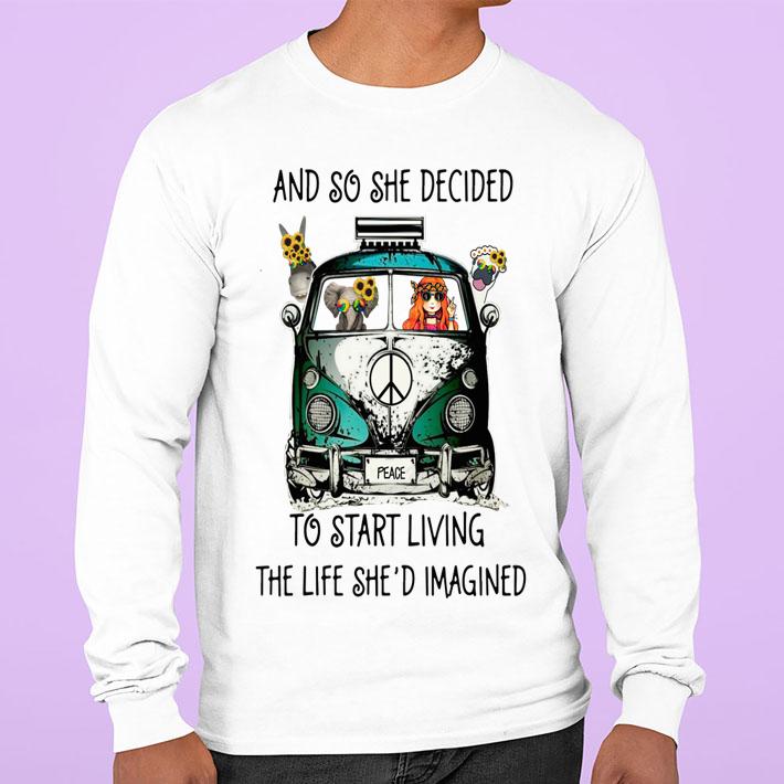 And So She Decided To Start Living The Life She Imagined Peace Hippie Bus Girl And Elephant t-shirt