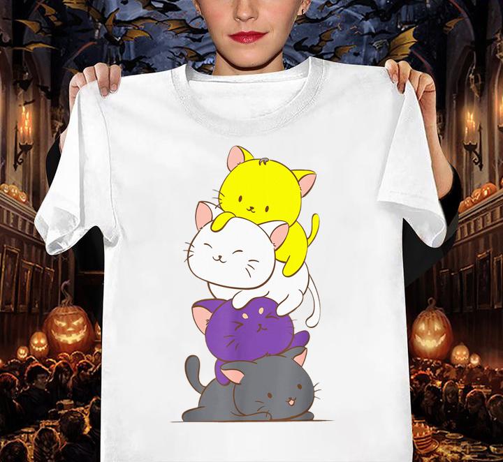 Kawaii Cat Pile LGBTq Non Binary Pride Flag Kittens t-shirt