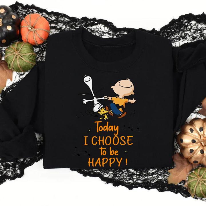Snoopy Charlie Brown Woodstock today i choose to be happy t-shirt