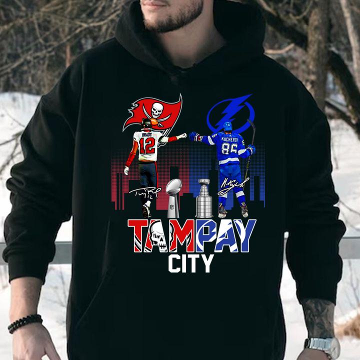 Tampay City Champions Tampa Bay Buccaneers Win Super Bowl LV And Tampa Bay Lightning Win Stanley Cup t-shirt