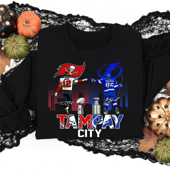 Tampay City Champions Tampa Bay Buccaneers Win Super Bowl LV And Tampa Bay Lightning Win Stanley Cup t-shirt