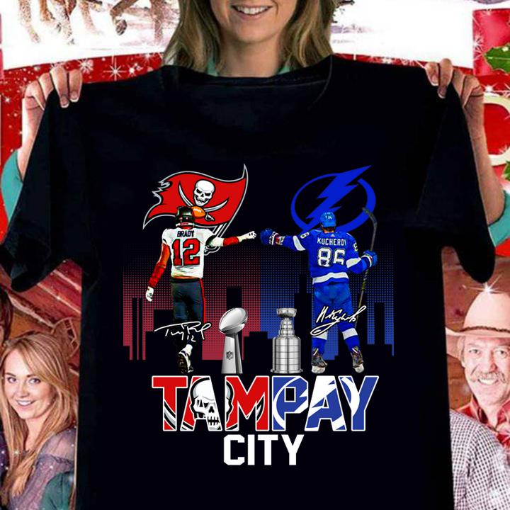 Tampay City Champions Tampa Bay Buccaneers Win Super Bowl LV And Tampa Bay Lightning Win Stanley Cup t-shirt