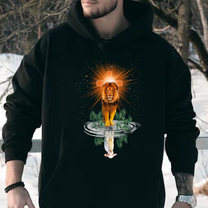 The Lion of Judah reflection water mirror sheep Jesus cross t-shirt