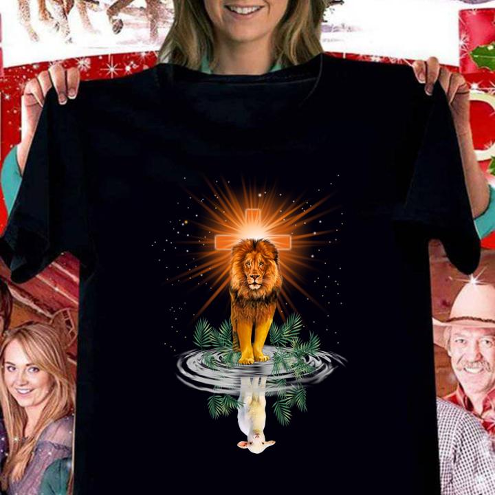 The Lion of Judah reflection water mirror sheep Jesus cross t-shirt