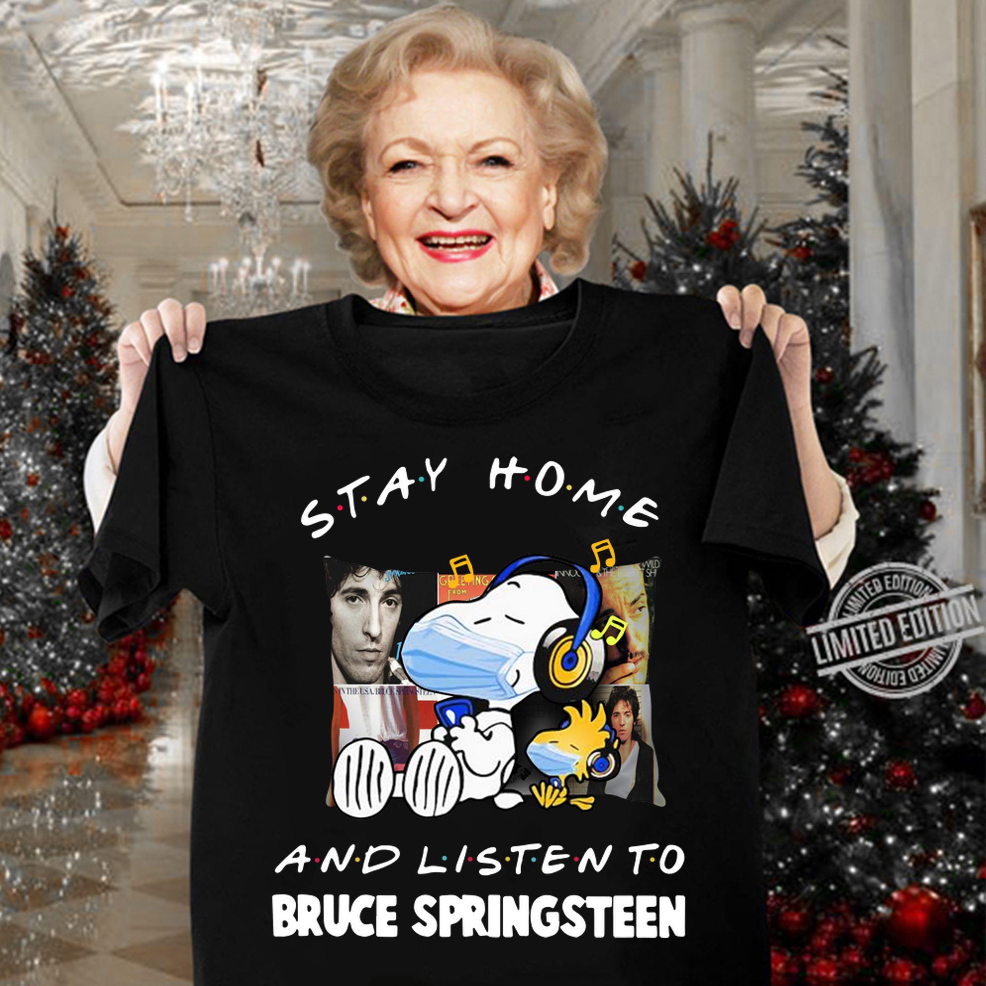 Friends Snoopy Stay Home And Listen To Bruce Springsteen Covid-19 t-shirt woman shirt