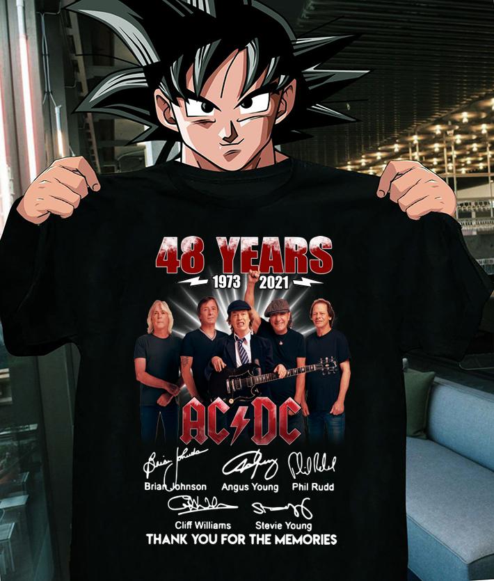 ACDC band member 48 years 1973-2021 signatures thank you for the memories t-shirt