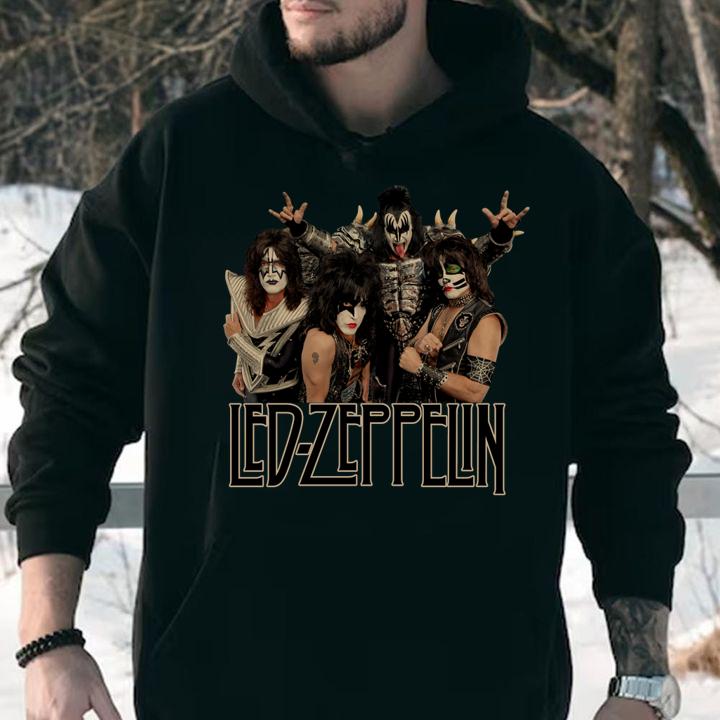 Led Zeppelin Kiss Funny Rock Band vintage worn look t-shirt