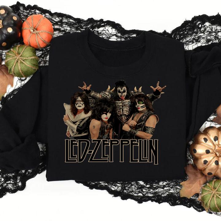 Led Zeppelin Kiss Funny Rock Band vintage worn look t-shirt