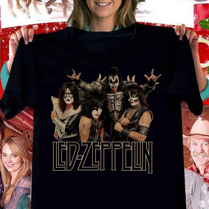 Led Zeppelin Kiss Funny Rock Band vintage worn look t-shirt