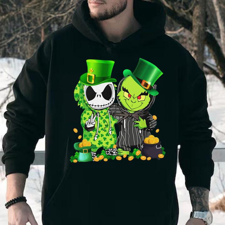 St Patrick's Day Baby Jack Skellington and Baby Grinch t-shirt