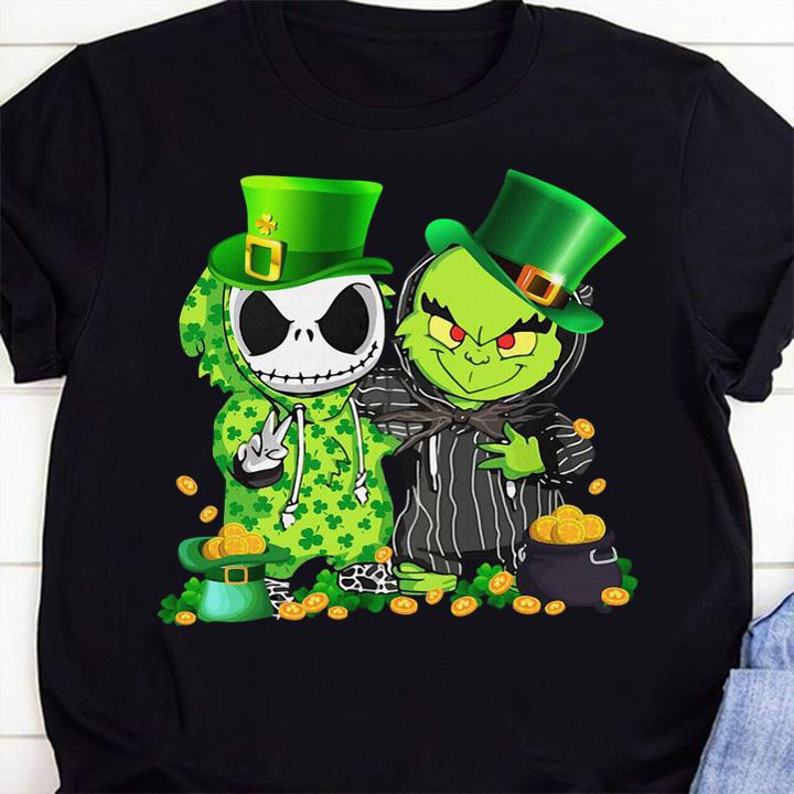 St Patrick's Day Baby Jack Skellington and Baby Grinch t-shirt 23 custom printed t-shirts
