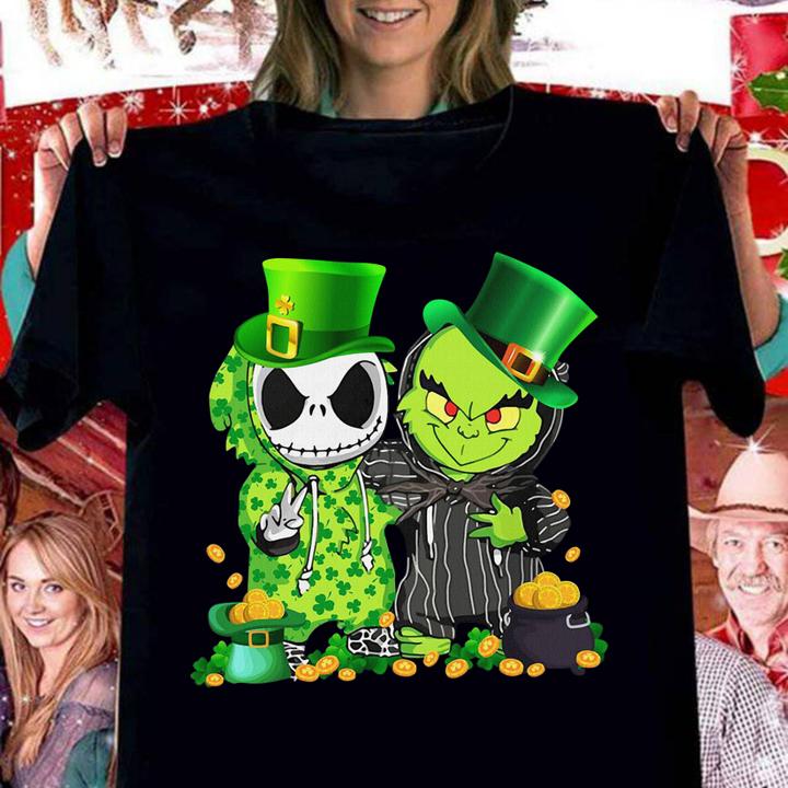 St Patrick's Day Baby Jack Skellington and Baby Grinch t-shirt
