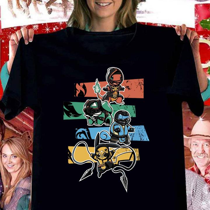 Motal Kombat mashup Pokemon Pikachu Squirtle Bulbasaur Charmander t-shirt