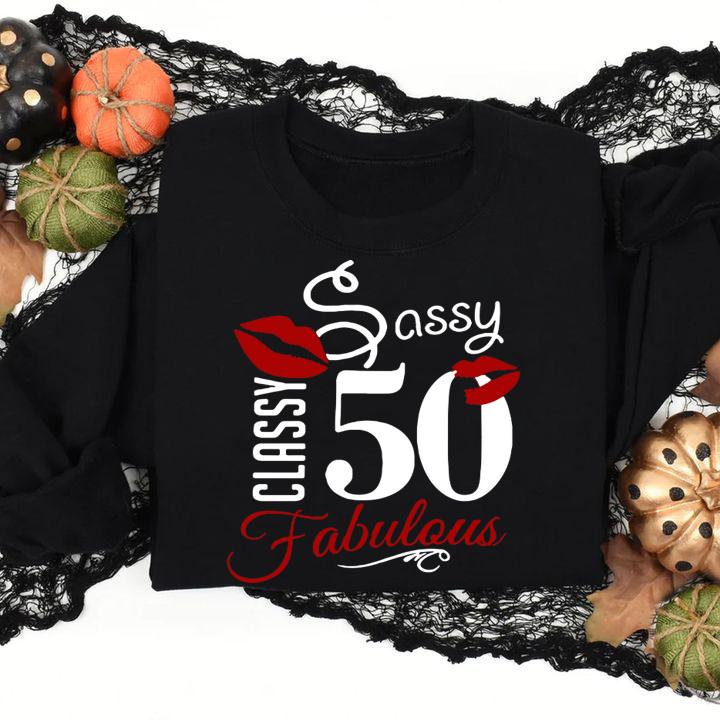 Red Lips Classy Sassy 50 Fabulous t-shirt