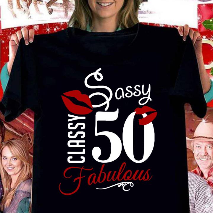 Red Lips Classy Sassy 50 Fabulous t-shirt