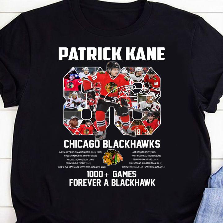 No. 88 Patrick Kane Chicago Blackhawks 1000 Games Forever A Blackhawks t-shirt 36 Clothing