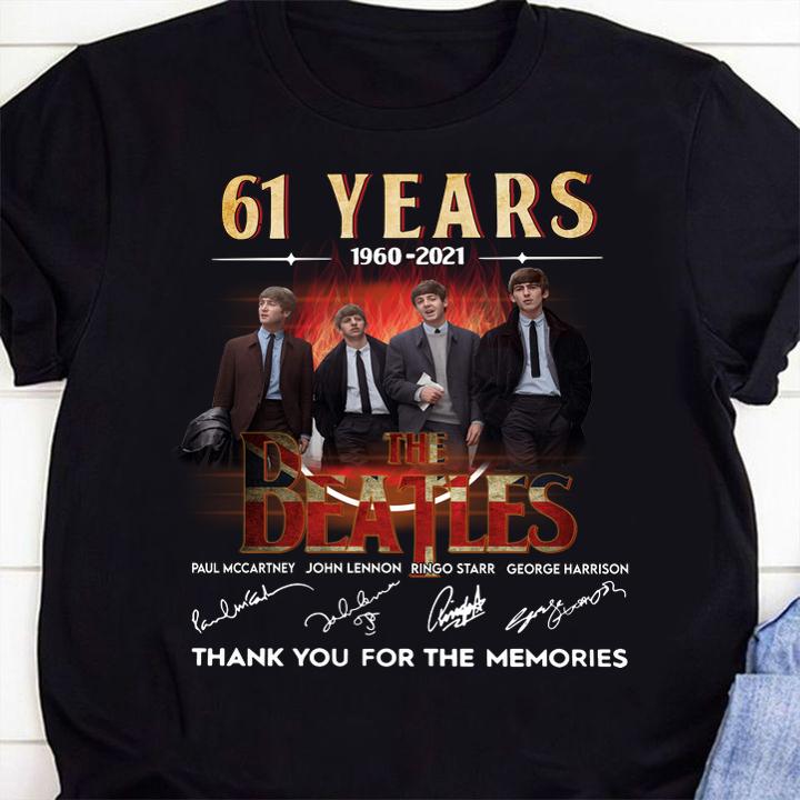 The Beatles 61 years 1960-2021 signatures thank you for the memories t-shirt 39 Clothing