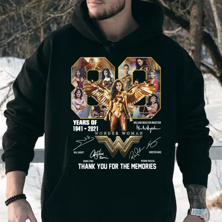 Wonder Woman 80 years of 1941-2021 signatures thank you for the memories t-shirt