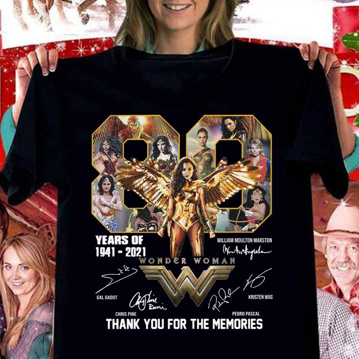 Wonder Woman 80 years of 1941-2021 signatures thank you for the memories t-shirt