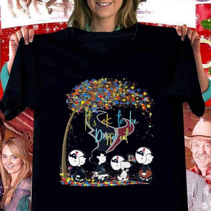 Houston Texans Peanuts Snoopy Autism Awareness its ok to be different t-shirt