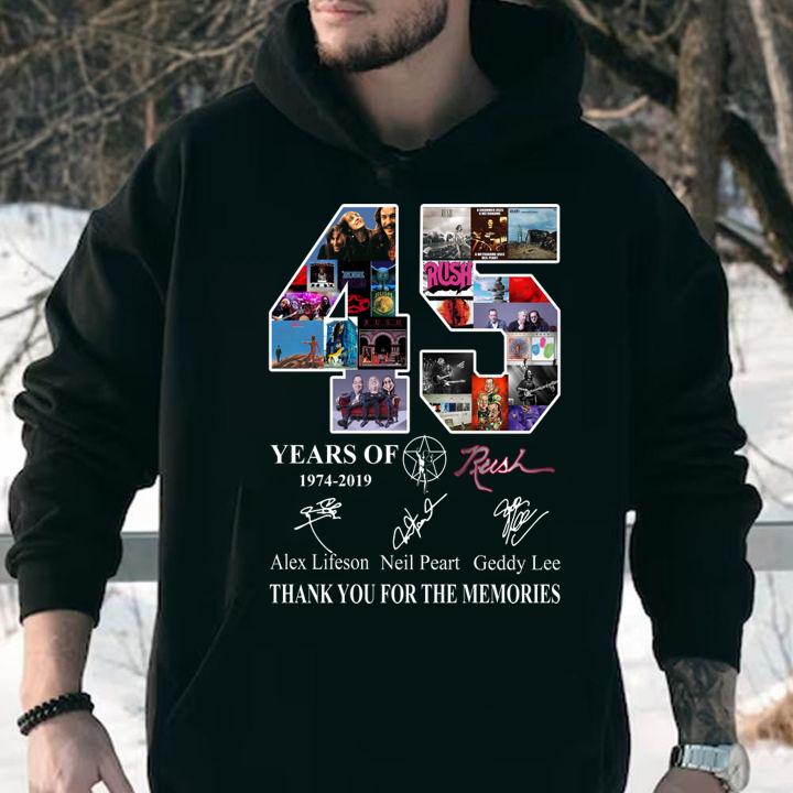45 Years of Rush 1974-2019 signature thank you for the memories t-shirt