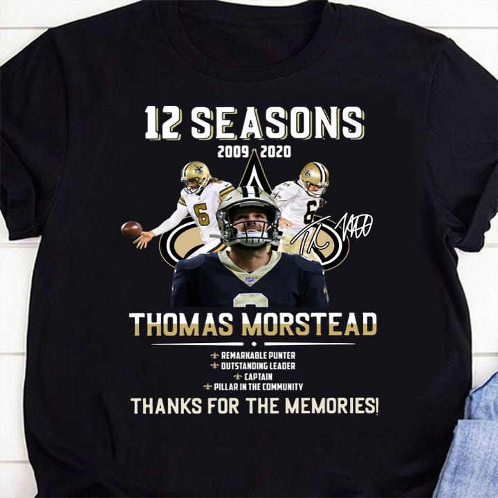 Thomas Morstead 12 Seasons 2009-2020 Signature Thanks For The Memories t-shirt
