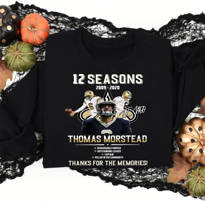 Thomas Morstead 12 Seasons 2009-2020 Signature Thanks For The Memories t-shirt
