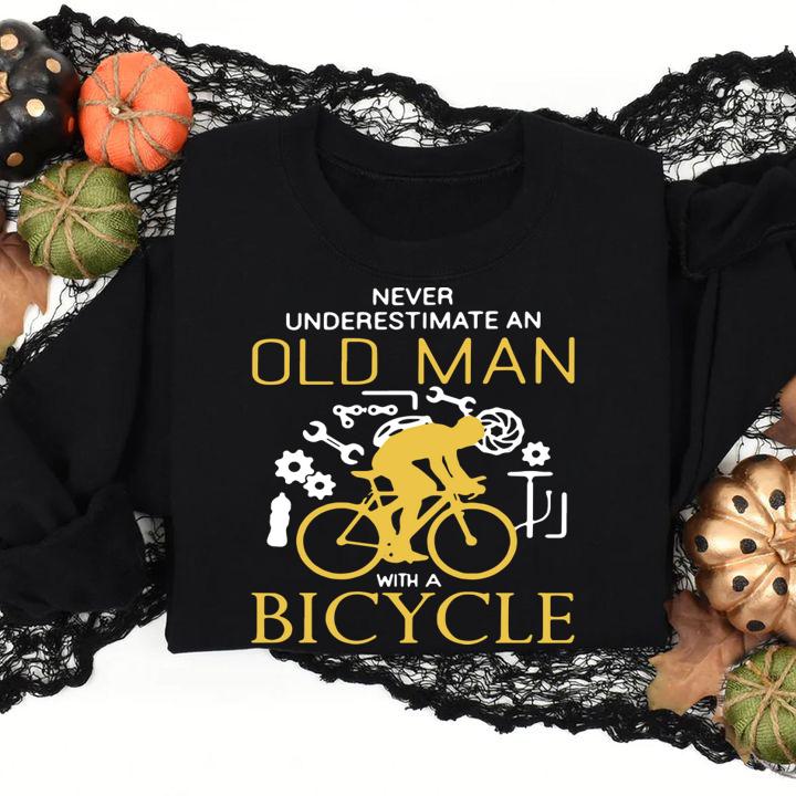 Never Underestimate An Old Man With A Bicycle t-shirt