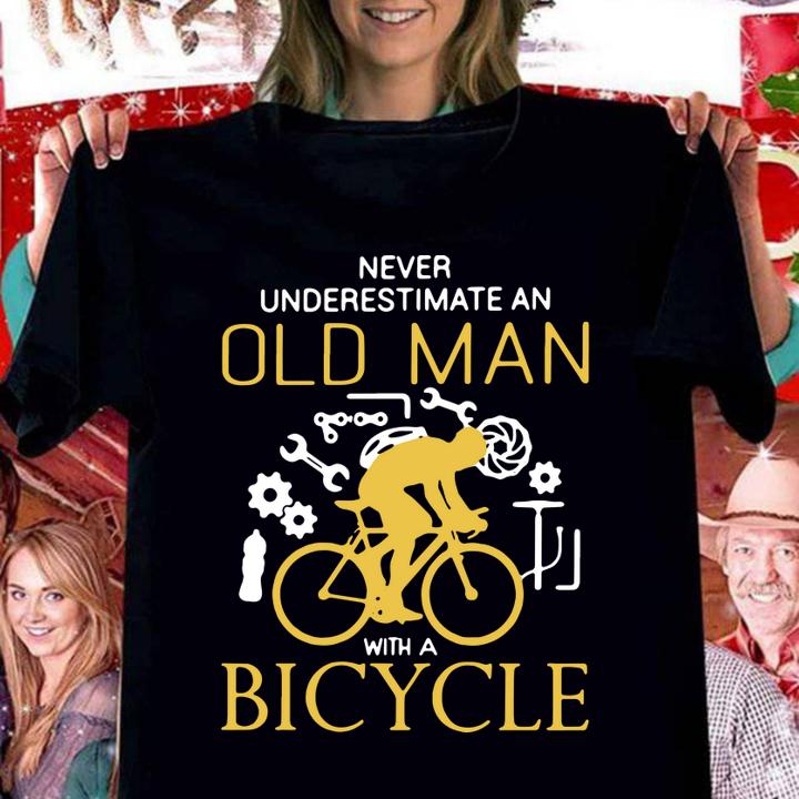 Never Underestimate An Old Man With A Bicycle t-shirt