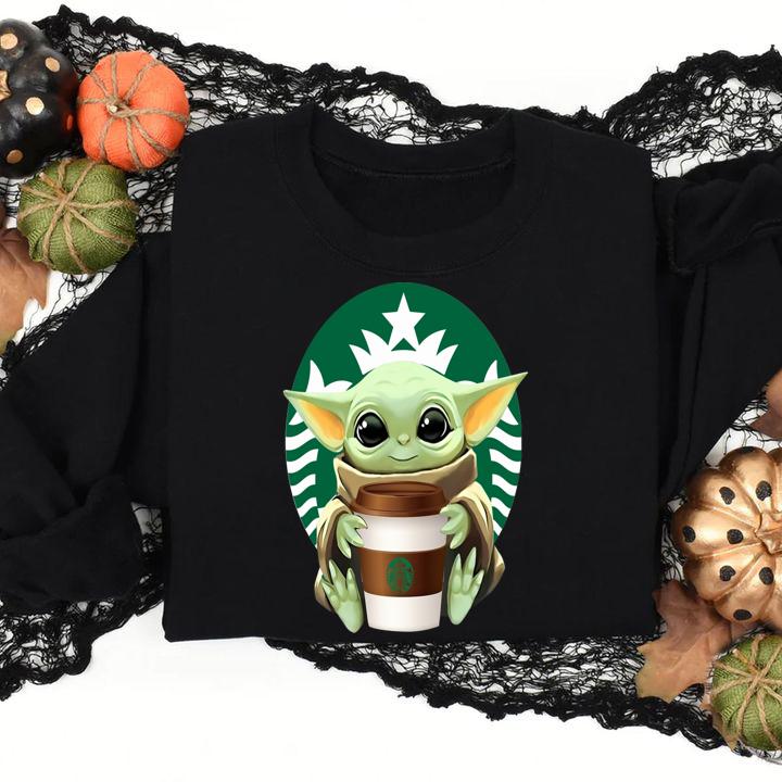 Star Wars Baby Yoda Hug Coffee Starbucks t-shirt