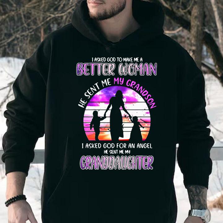I asked god to make me a better woman he sent me my grandson mother day t-shirt